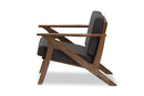 Macias Gray Fabric and "Walnut" Brown Wood Living Room 1-Seater Lounge Chair Baxton