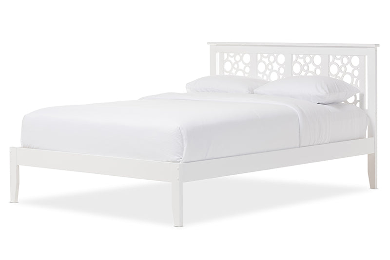 Laurel Modern and Contemporary Geometric Pattern White Solid Wood Queen Size Platform Bed