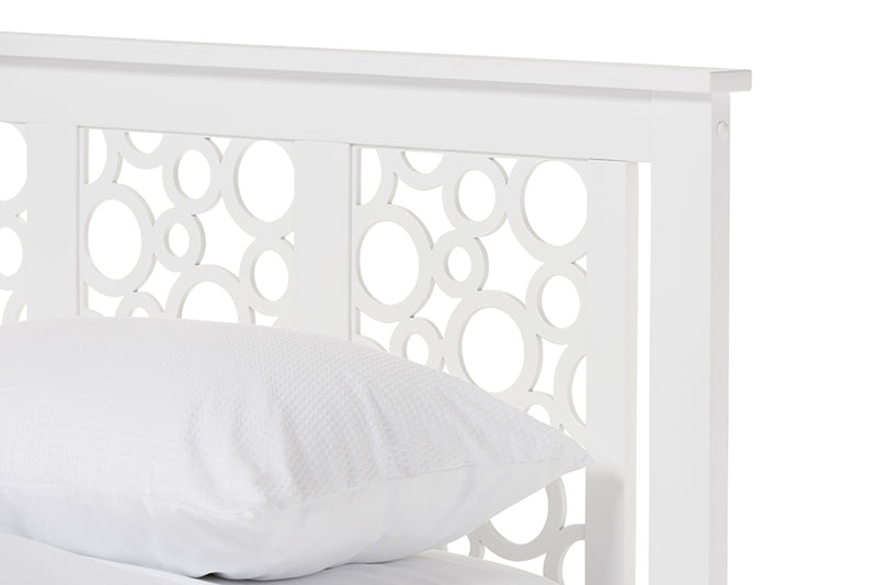 Laurel Modern and Contemporary Geometric Pattern White Solid Wood Queen Size Platform Bed