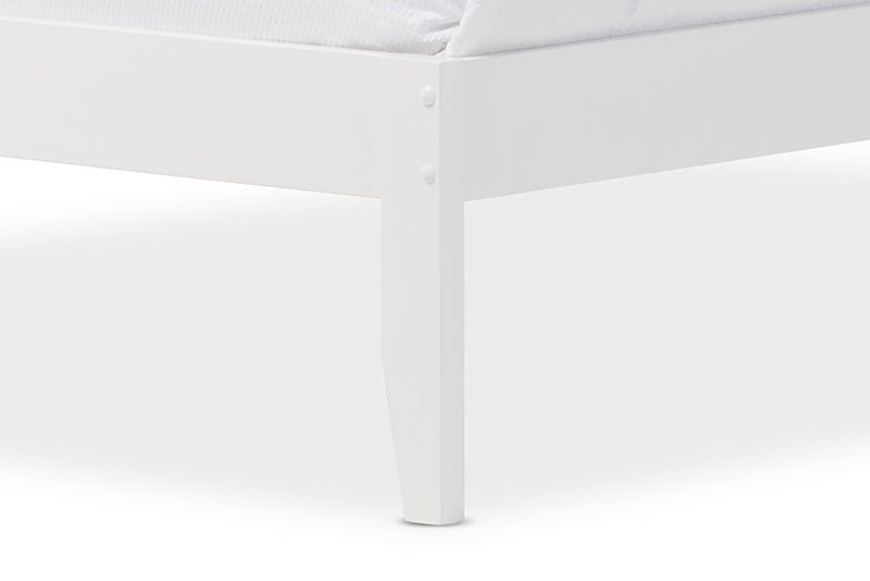 Laurel Modern and Contemporary Geometric Pattern White Solid Wood Queen Size Platform Bed