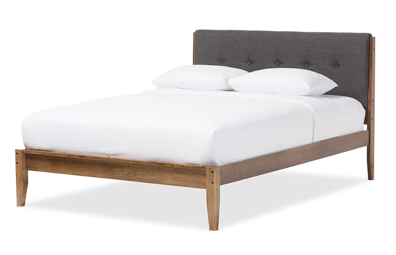 Darcie Mid-Century Modern Gray Fabric Upholstered King Size Platform Bed