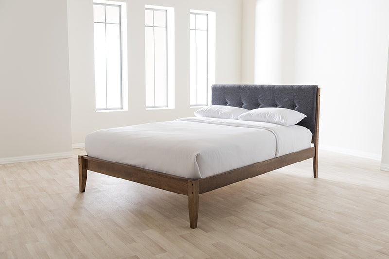 Darcie Mid-Century Modern Gray Fabric Upholstered King Size Platform Bed