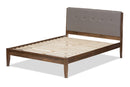 Darcie Light Gray Fabric and Medium Brown Finish Wood Queen Size Platform Bed Baxton