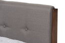 Darcie Light Gray Fabric and Medium Brown Finish Wood Queen Size Platform Bed Baxton