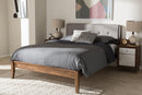 Darcie Light Gray Fabric and Medium Brown Finish Wood Queen Size Platform Bed Baxton