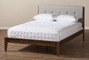 Darcie Light Gray Fabric and Medium Brown Finish Wood Queen Size Platform Bed Baxton
