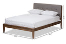 Darcie Light Gray Fabric and Medium Brown Finish Wood Queen Size Platform Bed Baxton
