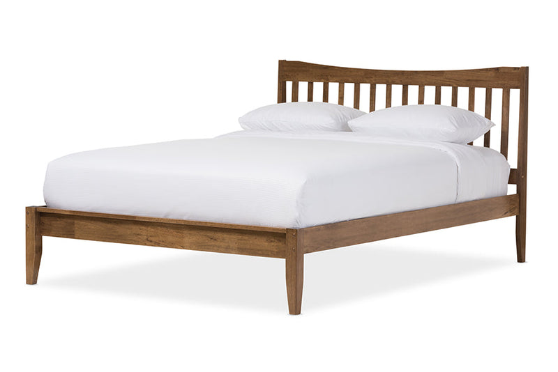 Veronica Solid Walnut Wood Curvaceous Slatted King Size Platform Bed Baxton