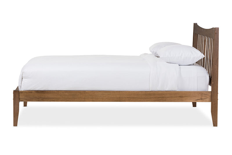 Veronica Solid Walnut Wood Curvaceous Slatted King Size Platform Bed Baxton