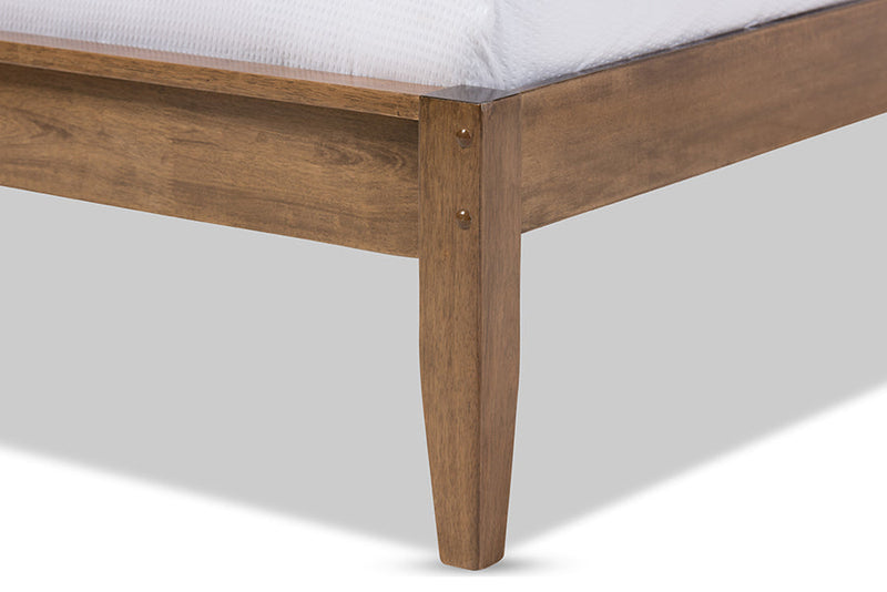 Veronica Solid Walnut Wood Curvaceous Slatted King Size Platform Bed Baxton
