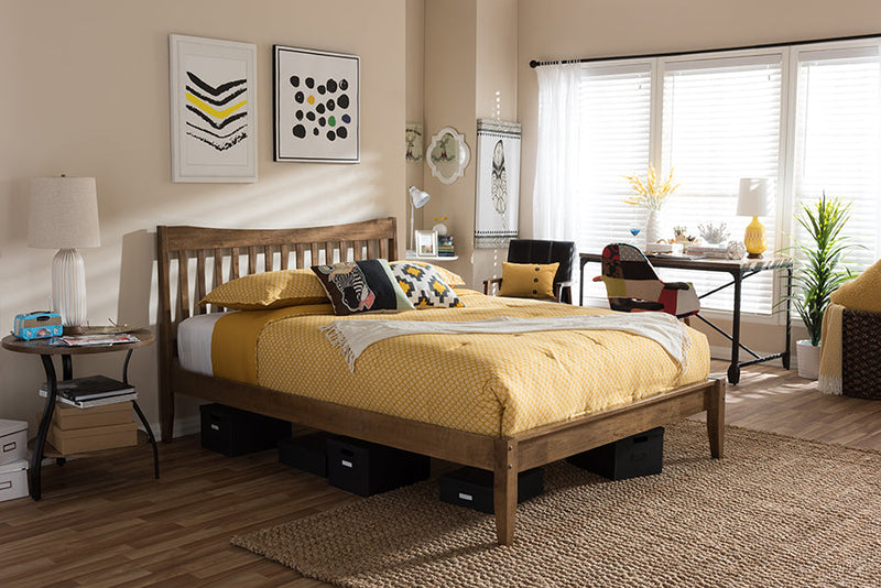 Veronica Solid Walnut Wood Curvaceous Slatted King Size Platform Bed Baxton