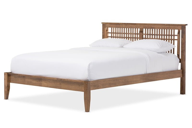 Valin Mid-Century Modern Solid Walnut Wood Window-Pane Style Queen Size Platform Bed