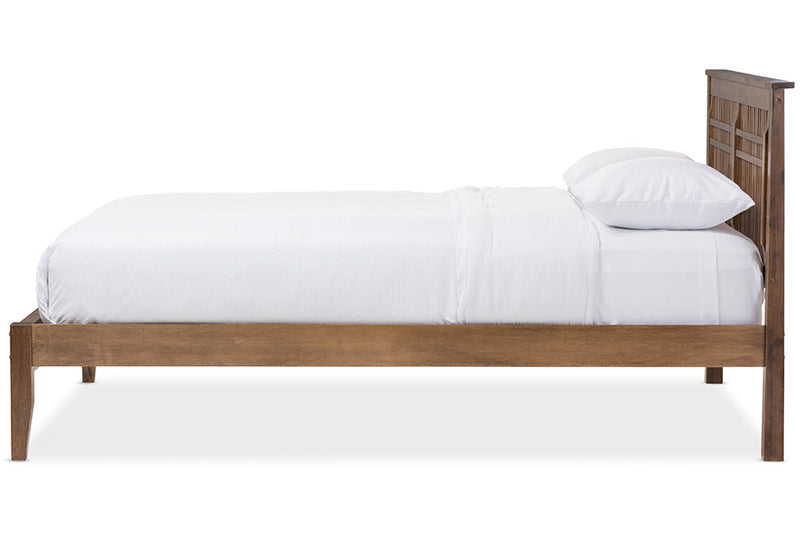 Valin Solid Walnut Wood Window-Pane Style King Size Platform Bed Baxton