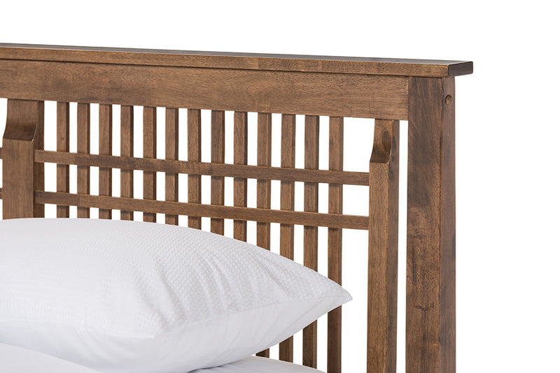 Valin Solid Walnut Wood Window-Pane Style King Size Platform Bed Baxton