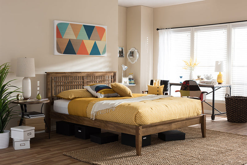 Valin Solid Walnut Wood Window-Pane Style King Size Platform Bed Baxton