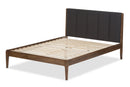 Odille Dark Gray Fabric and Medium Brown Finish Wood Queen Size Platform Bed Baxton