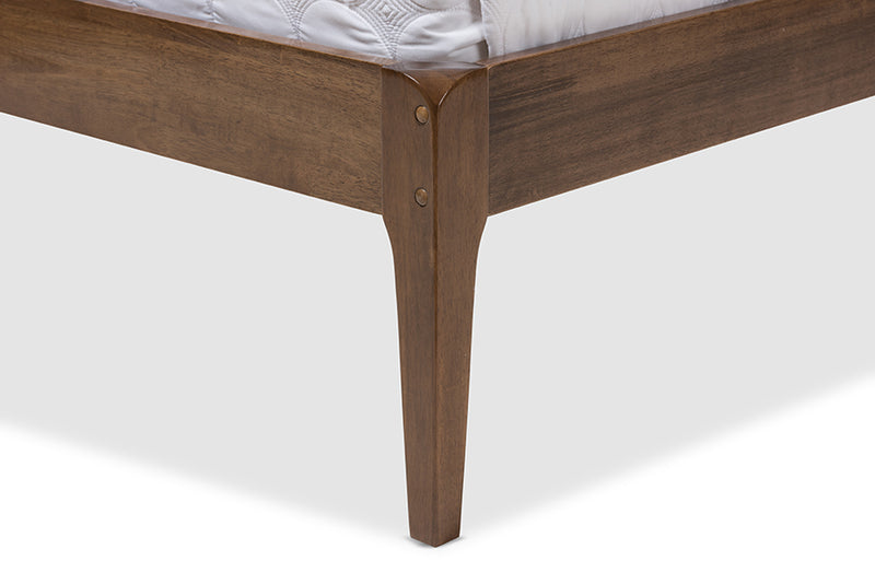 Odille Mid-Century Dark Gray Fabric and Medium Brown Finish Wood Queen Size Platform Bed