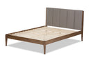 Odille Light Gray Fabric and Medium Brown Finish Wood Queen Size Platform Bed Baxton