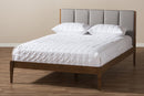 Odille Light Gray Fabric and Medium Brown Finish Wood Queen Size Platform Bed Baxton