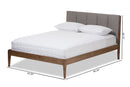 Odille Light Gray Fabric and Medium Brown Finish Wood Queen Size Platform Bed Baxton