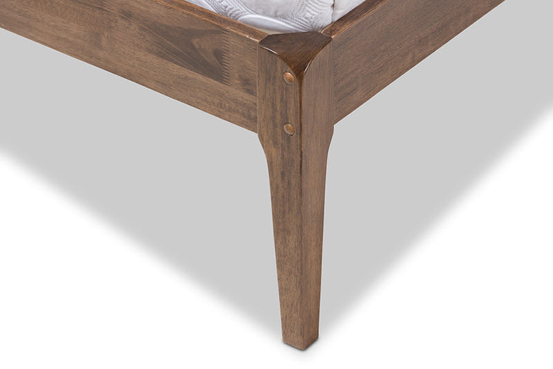 Frydel Dark Gray Fabric and Medium Brown Finish Wood Queen Size Platform Bed Baxton