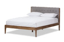 Frydel Light Gray Fabric and Medium Brown Finish Wood Queen Size Platform Bed Baxton