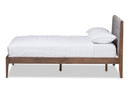 Frydel Light Gray Fabric and Medium Brown Finish Wood Queen Size Platform Bed Baxton
