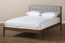 Frydel Light Gray Fabric and Medium Brown Finish Wood Queen Size Platform Bed Baxton