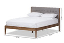 Frydel Light Gray Fabric and Medium Brown Finish Wood Queen Size Platform Bed Baxton