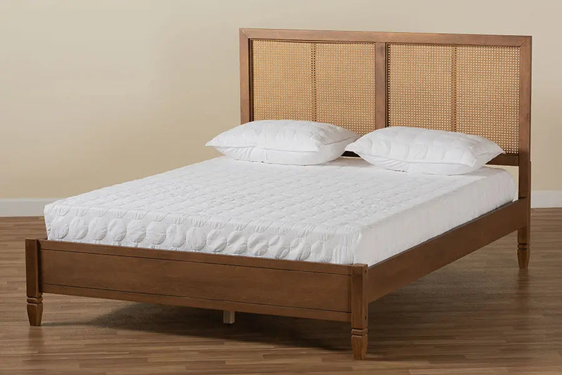 Sheffield Walnut Brown Finished Wood , Synthetic Rattan Platform Bed (Full) iHome Studio