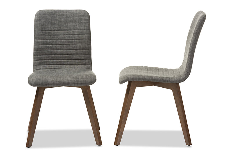 Patton Mid-century Retro Modern Scandinavian Style Dark Gray Fabric Upholstered Walnut Wood Finishing Dining Chair (Set of 2)