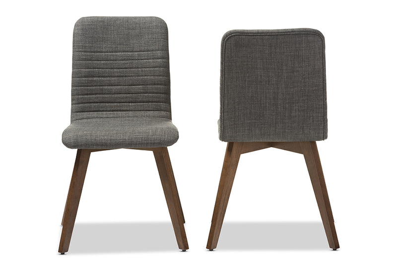 Patton Mid-century Retro Modern Scandinavian Style Dark Gray Fabric Upholstered Walnut Wood Finishing Dining Chair (Set of 2)