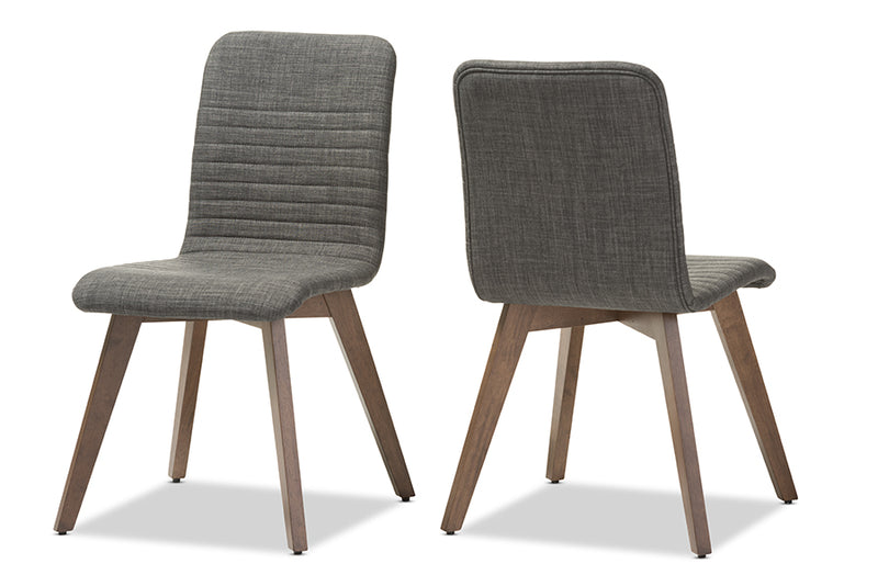 Patton Mid-century Retro Modern Scandinavian Style Dark Gray Fabric Upholstered Walnut Wood Finishing Dining Chair (Set of 2)