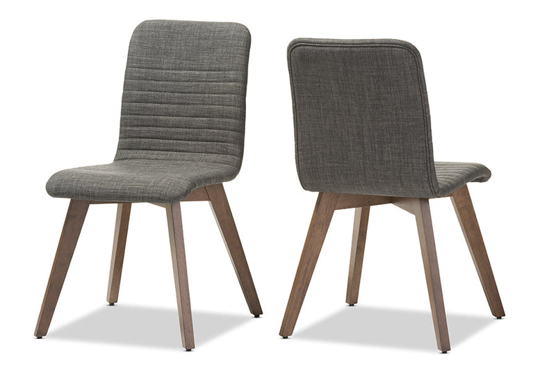 Patton Dark Gray Fabric Upholstered Walnut Wood Dining Chair (Set of 2) Baxton