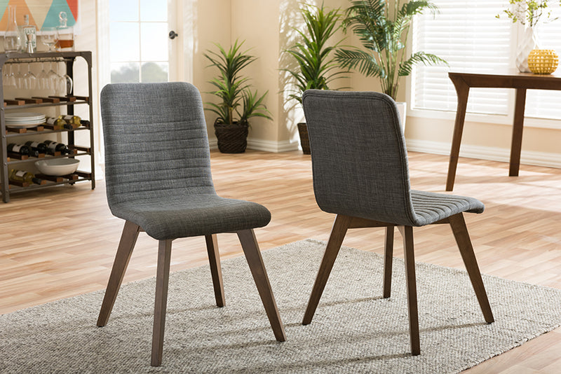 Patton Mid-century Retro Modern Scandinavian Style Dark Gray Fabric Upholstered Walnut Wood Finishing Dining Chair (Set of 2)