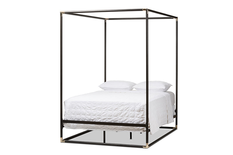 Angeline Vintage Industrial Black Bronze Finished Metal Canopy Queen Bed