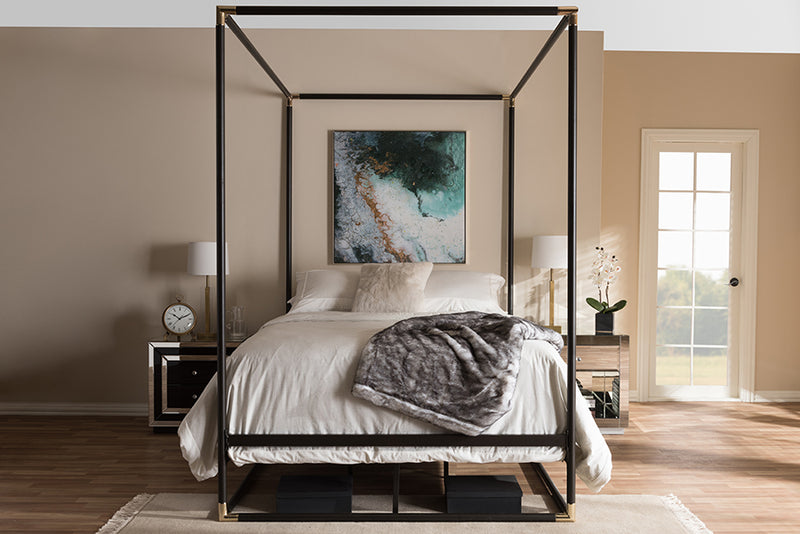 Angeline Vintage Industrial Black Bronze Finished Metal Canopy Queen Bed