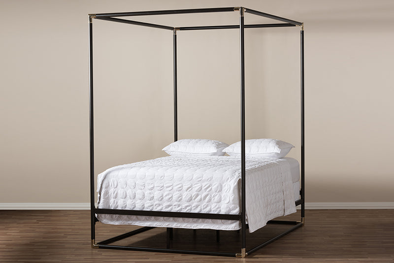 Angeline Vintage Industrial Black Bronze Finished Metal Canopy Queen Bed