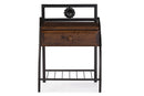 Sabeen Industrial Black Bronze Metal and Walnut Brown Wood 1-Drawer Nightstand Baxton