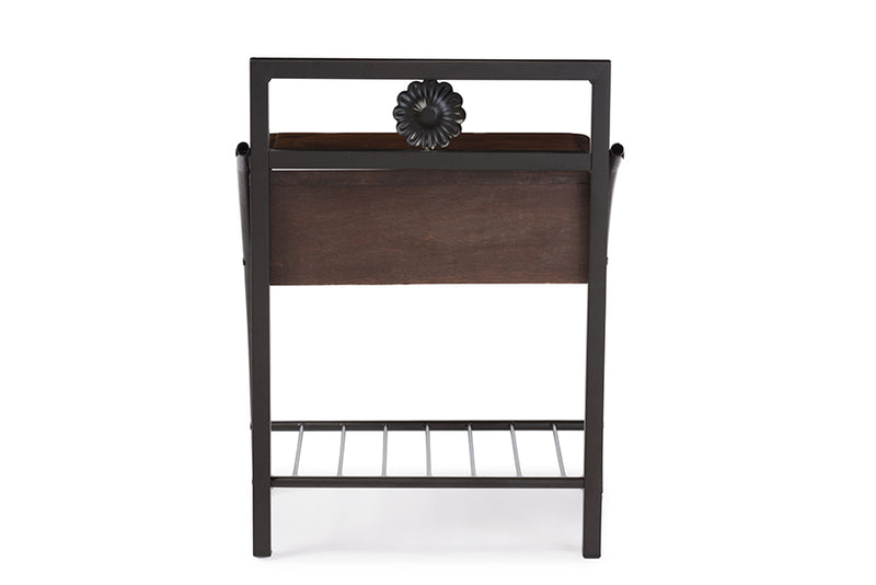 Sabeen Vintage Industrial Black Bronze Metal and Walnut Brown Wood 1-Drawer Nightstand