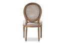 Alina Weathered Oak Finish Wood and Beige Fabric Side Chair w/Round Cane Back Baxton
