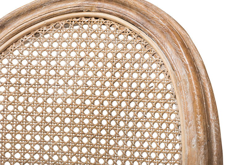 Alina Weathered Oak Finish Wood and Beige Fabric Side Chair w/Round Cane Back Baxton