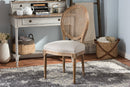 Alina Weathered Oak Finish Wood and Beige Fabric Side Chair w/Round Cane Back Baxton