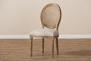 Alina Weathered Oak Finish Wood and Beige Fabric Side Chair w/Round Cane Back Baxton