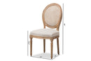 Alina Weathered Oak Finish Wood and Beige Fabric Side Chair w/Round Cane Back Baxton