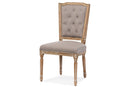 Louane Weathered Oak Beige Fabric Button-tufted Upholstered Dining Chair Baxton