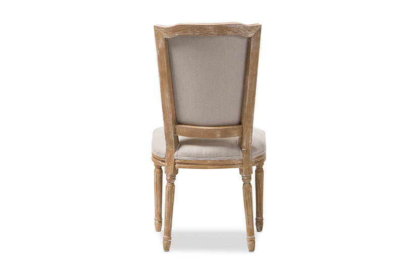 Alonza French Vintage Cottage Weathered Oak Finish Wood and Beige Fabric Upholstered Dining Side Chair