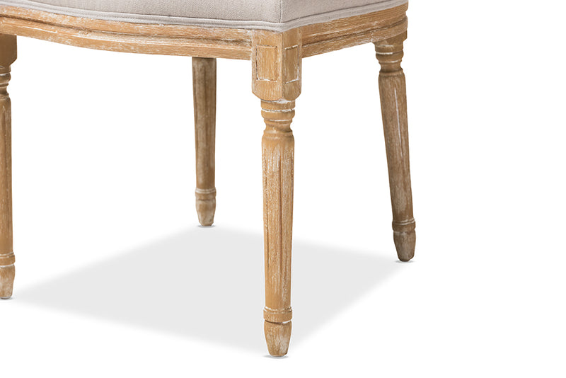 Alonza French Vintage Cottage Weathered Oak Finish Wood and Beige Fabric Upholstered Dining Side Chair