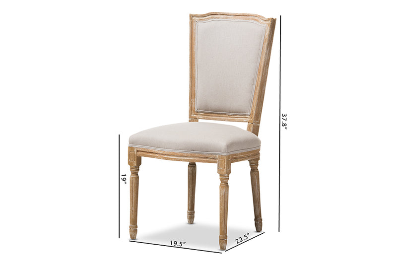 Alonza French Vintage Cottage Weathered Oak Finish Wood and Beige Fabric Upholstered Dining Side Chair