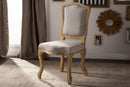Gervais Weathered Oak Beige Fabric Upholstered Dining Side Chair Baxton